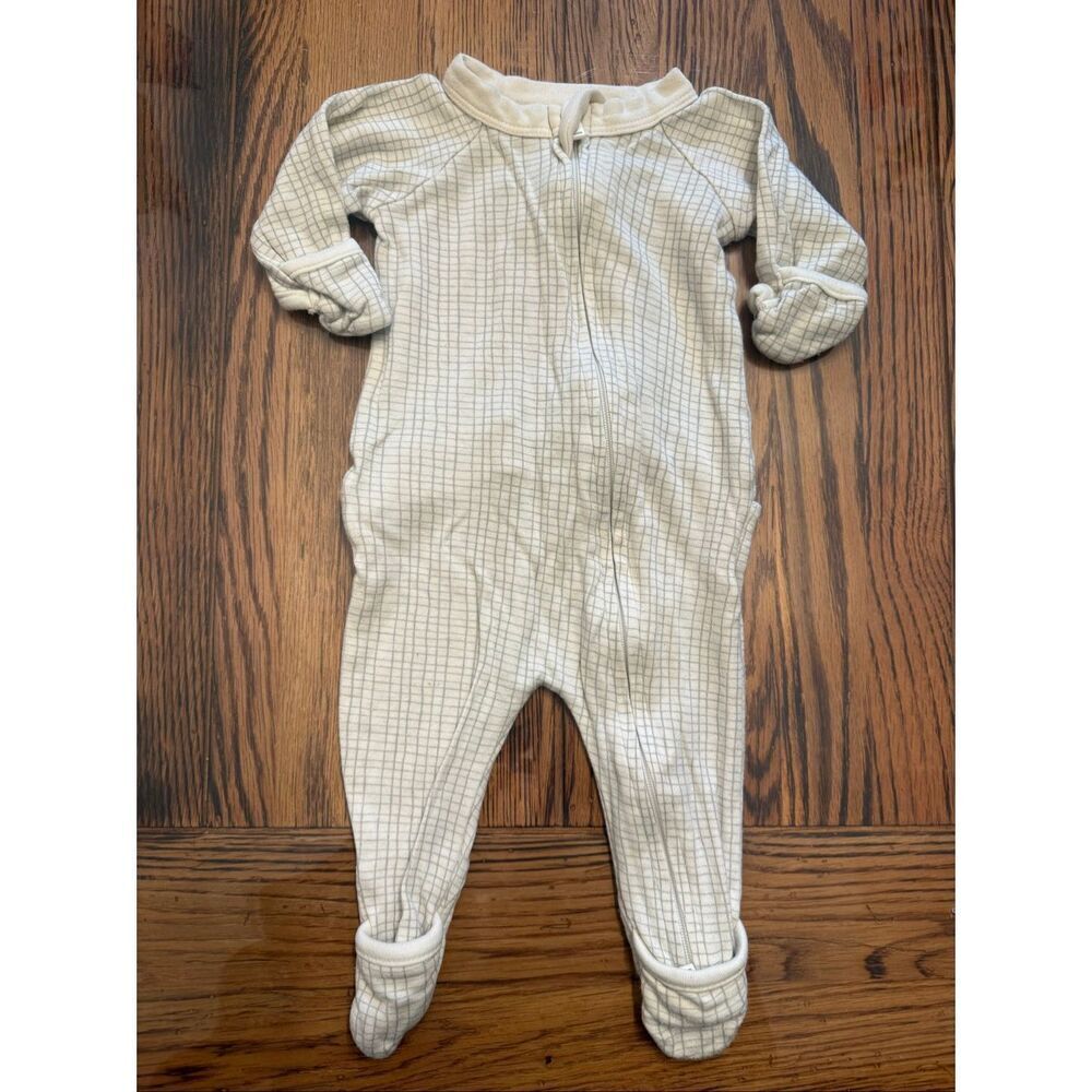 Goumi White Gray‎ Windowpane Full Zip Footed Convertible Footie Size Newborn